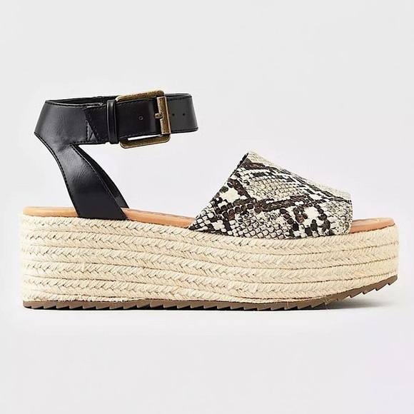 AMERICAN EAGLE OUTFITTERS Snakeskin Espadrille Boho Platform Ankle Sandals 8 - Picture 1 of 12